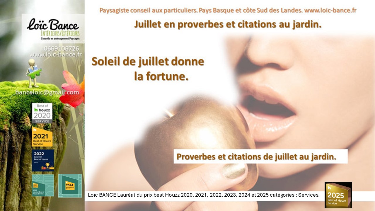 Proverbes; juillets; jardins; Loc BANCE; concepteur de jardins; Landes; Pays Basque; Paysagiste conseil; Arbonne; Guthary; 
